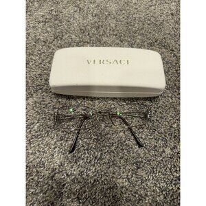 Versace Rectangle Chrome Crystals Eyeglasses Frame